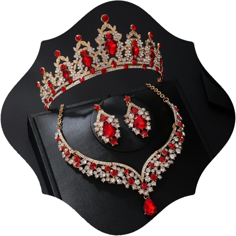 Tiaras and Crowns for Women,Tiaras Earrings Necklace, Crystal Bridal Jewelry Set